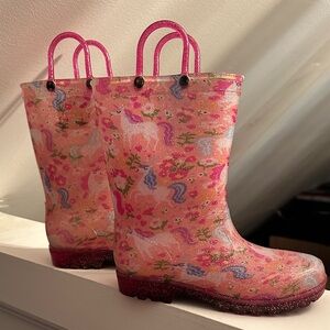 Girls Pink glittery Unicorn Rain Boots